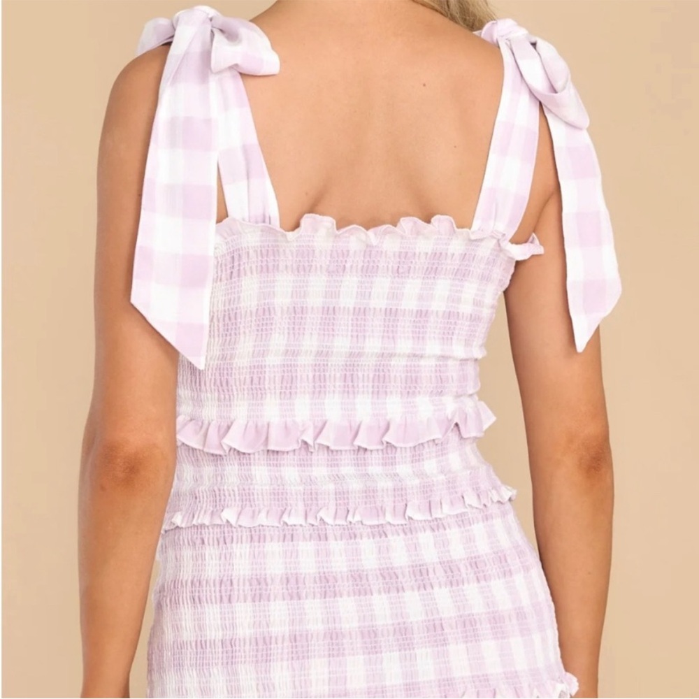 MABLE Lavender Gingham Smocked Ruffle Dress Small - Picture 2 of 10